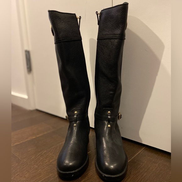 Tory Burch Black Leather Knee Length Boots Size 8M - Picture 2 of 6